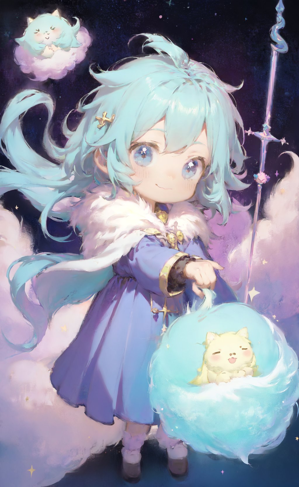 cute chibi wizard, adorable, spoken ellipsis, pastel colors, fluffy, soft