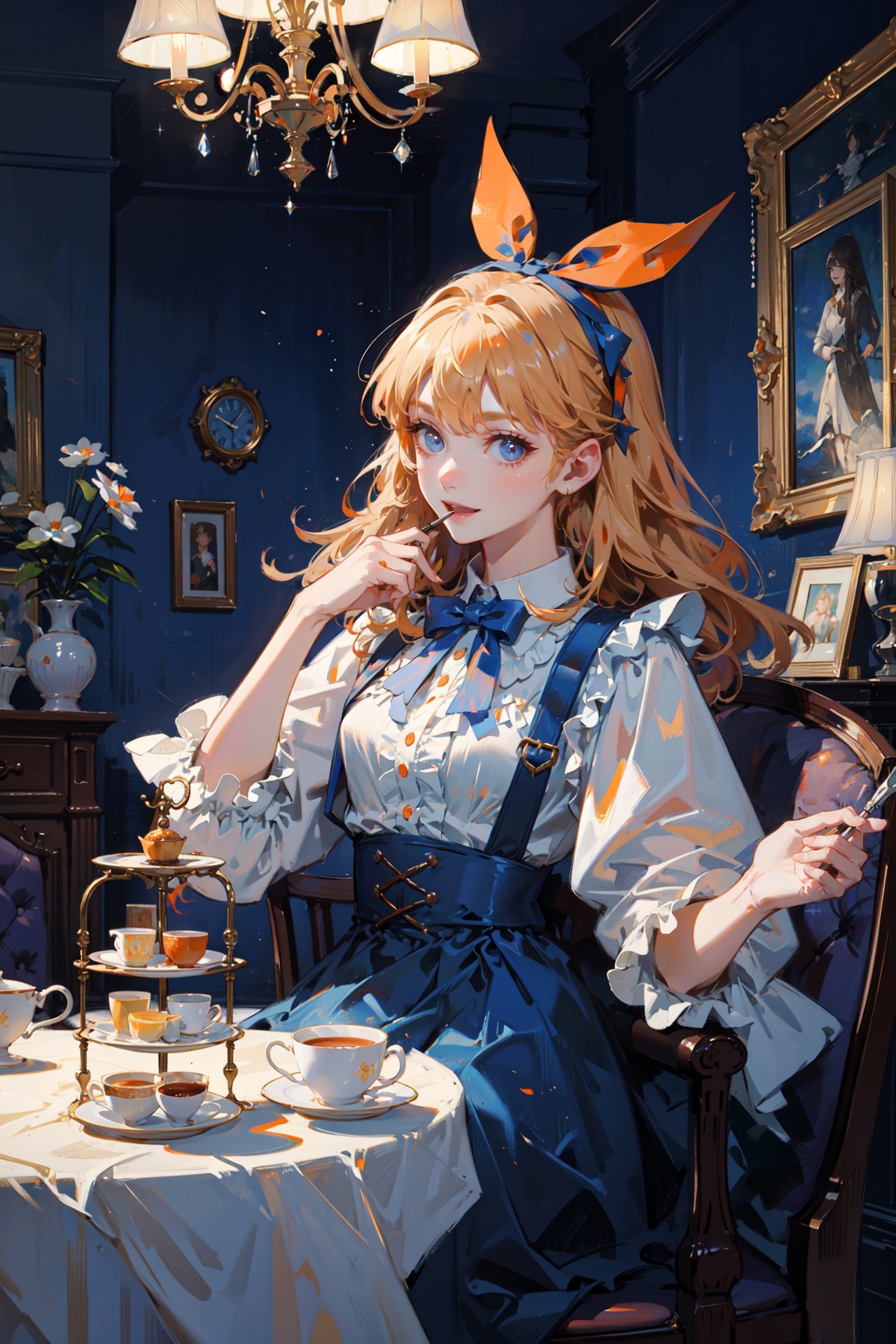 ((best quality, masterpiece, absurbres, super-resolution)) (Blue and orange) Alice in Wonderland, Tea Party