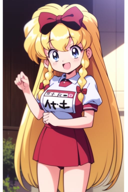 <lora:Maria_Renard:0.8> MariaRenard, 1girl, soro, long_hair, very_long_hair, child,blonde_hair, blue_eyes, braid, hair_bow, red_bow, twin_braids, hairband,  teenager, large_breasts,buruma, blush, gym uniform, smile, open mouth, name tag, child, masterpiece, high quality, very_high_resolution, large_filesize, full color,　1990s \(style\), anime, anime_screencap, animated gif, mp4 ,video, animated, 