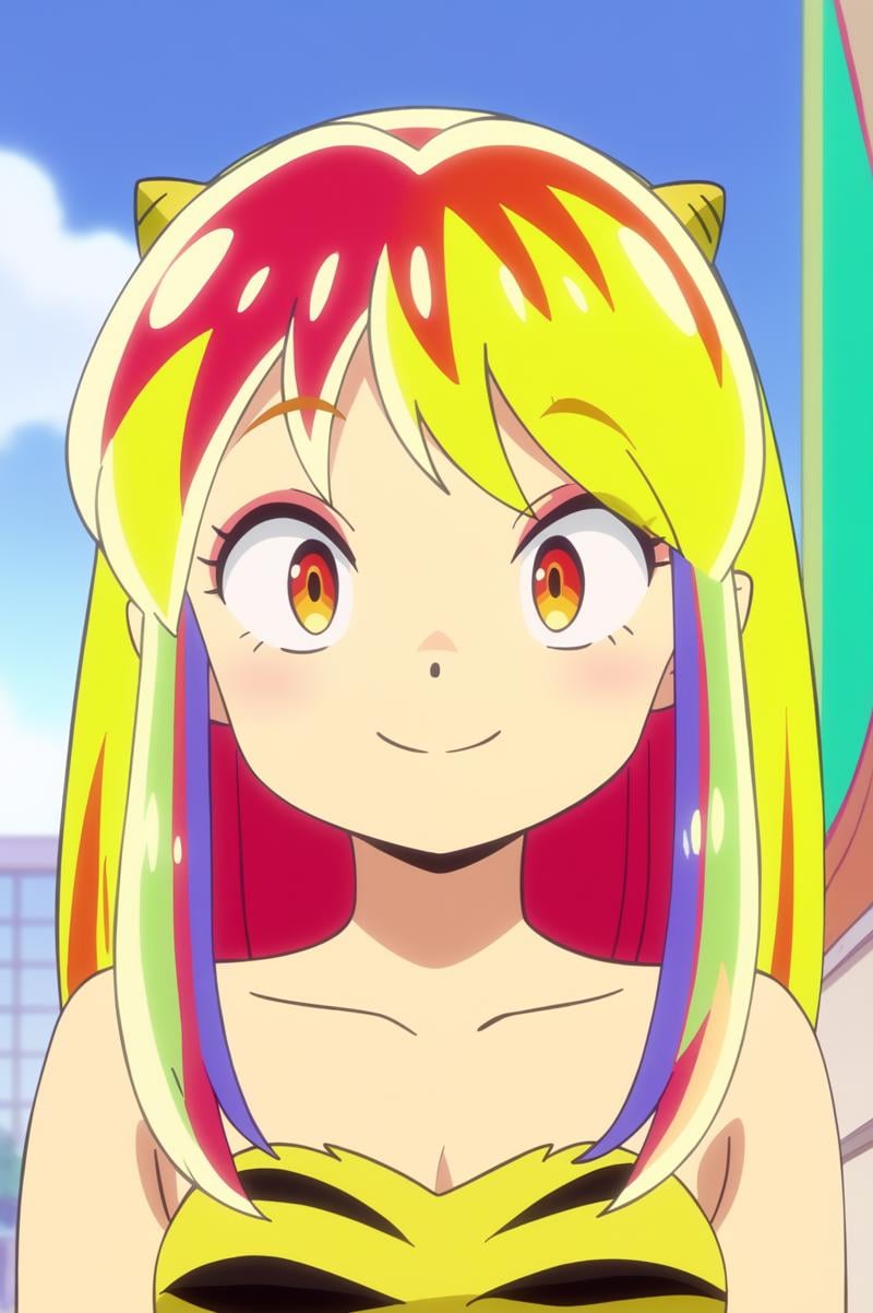 anime screencap,   Lum, upper body, light smile, alternative hair color <lora:Private_Urusei_Yatsura_2022_-_Lum_-_PDXL:0.8>