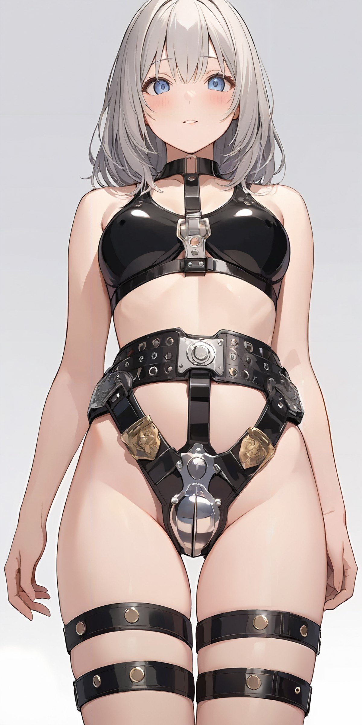 masterpiece,ultra-detailed,best quality,8K,illustration,cute face,clean skin ,shiny hair,girl,ultra-detailed-eyes,simple background, <lora:add-detail-xl:1> <lora:chastity belt_XL_V1.0:1> chastity belt