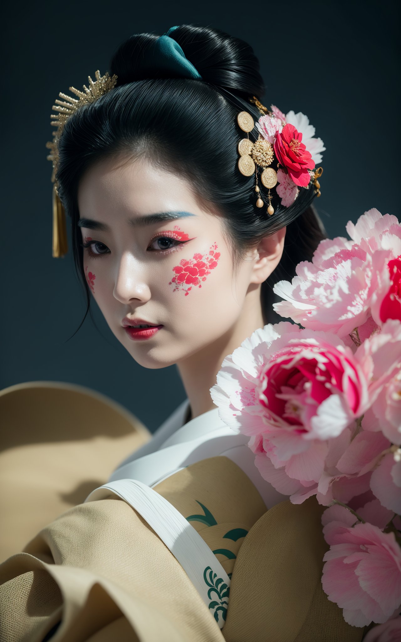 (masterpiece, top quality, best quality, official art, beautiful and aesthetic:1.2) ,cover art, (designed by Axel Törneman:0.7) , masterwork, majestic, angle from above of a full-figured Digital Age (Female Geisha:1.3) , the Geisha is very Deafening and Vengeful, in a Viking setting, her hair is Characteristic and styled as Layered, background is Disciplined Bungalow, dense flora and Star in background, Hurricane, in focus, Graphic novel, Awe, Methaphysical painting, cinematic lighting, L USM, Mono Color, Encaustic Paint, behance, skin pores, realistic and detailed, ultra high res, trending on CGSociety