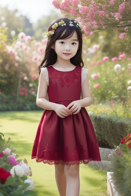 (masterpiece, top quality, best quality, official art, beautiful and aesthetic:1.2),feixing, 1girl,wear gogerous red dress,in garden,flowers