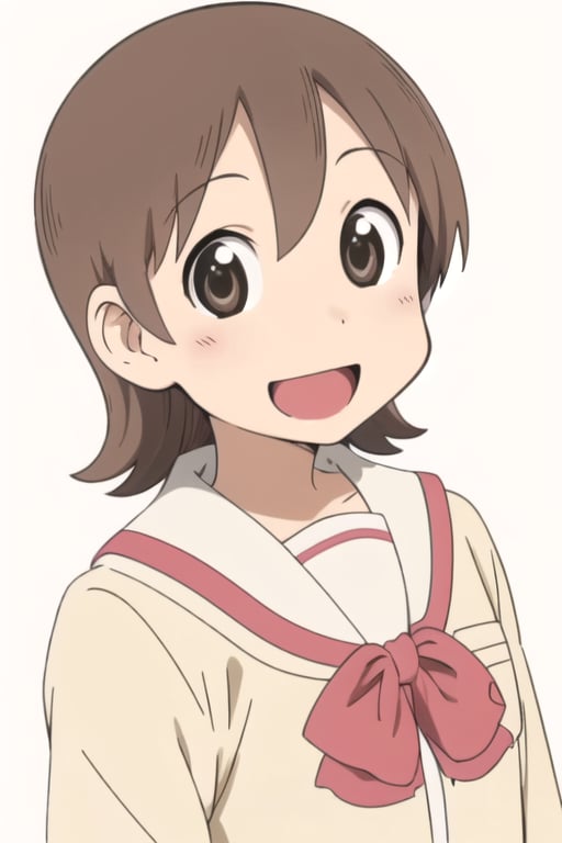 solo, 1girl, looking at viewer, 2D, anime, official style, anime coloring, upper body, (simple background, solid white background:1.3), <lora:yuuko-nichijou:0.8>, yuuko aioi, tokisadame school uniform, smile, :d