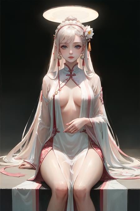 , (((masterpiece, best quality))), ((good structure, Good composition, good atomy)),  ((clear,  original, beautiful)), 1girl, long hair, qingsha, white pink theme, robe, chinese robe, <lora:EMS-33851-EMS:0.800000>