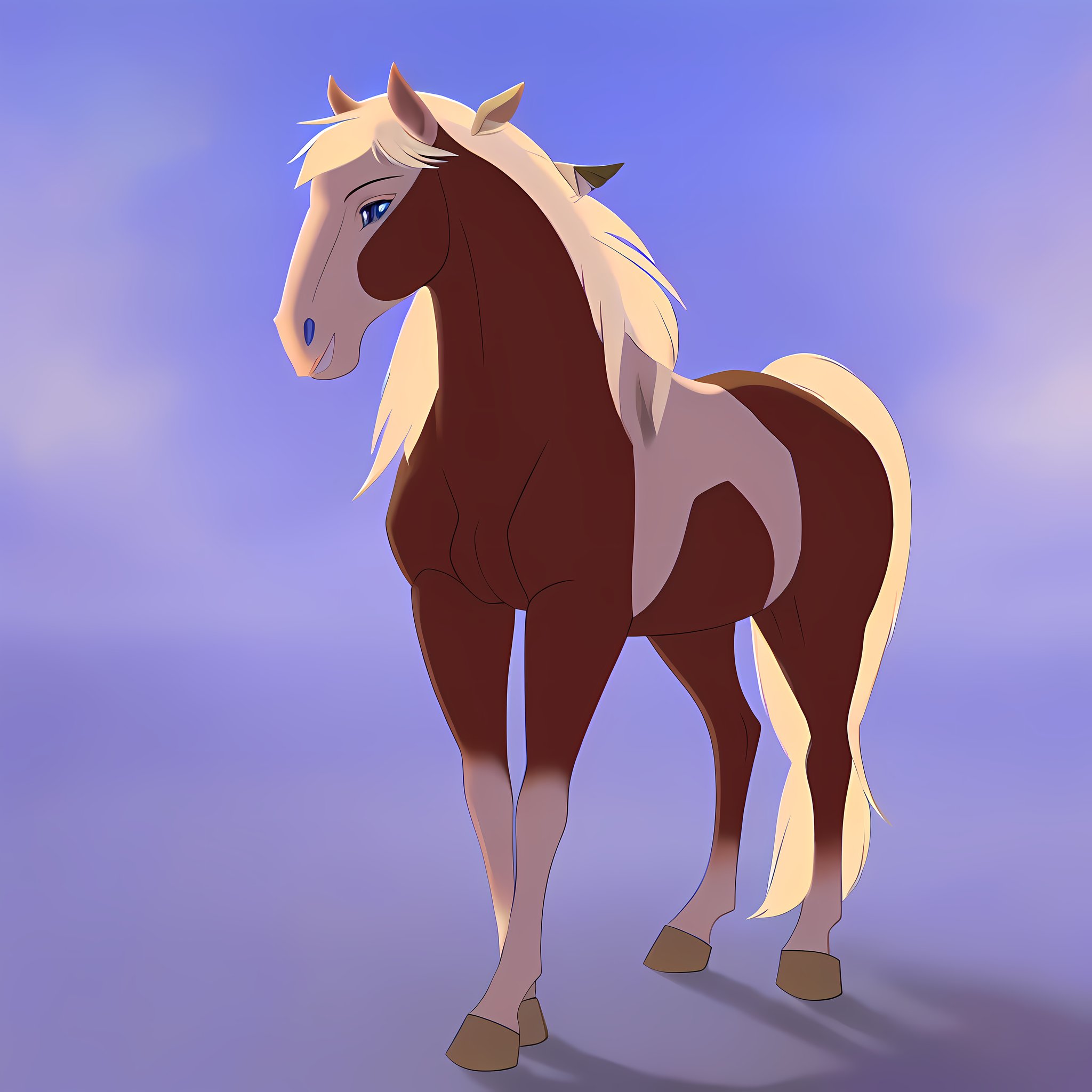 1horse, sorrel tovero paint horse with a roman nose, a pale blonde mane and tail, and crystal blue eyes, with eagle feather in her mane, (best quality, masterpiece), (one color background), (dark background), (((fur))), (flat background),  <lora:rain_from_spirit2002:0.9>, full body, (3d)