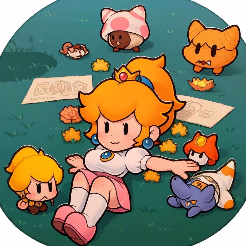 score_9, score_8_up, score_7_up score_9,score_8_up,score_7_up,rating_explicit,1girl,large breasts,princess_peach,<lora:paper_mario_style-step00002000:1>,paper_mario_style,dot eyes,white outline