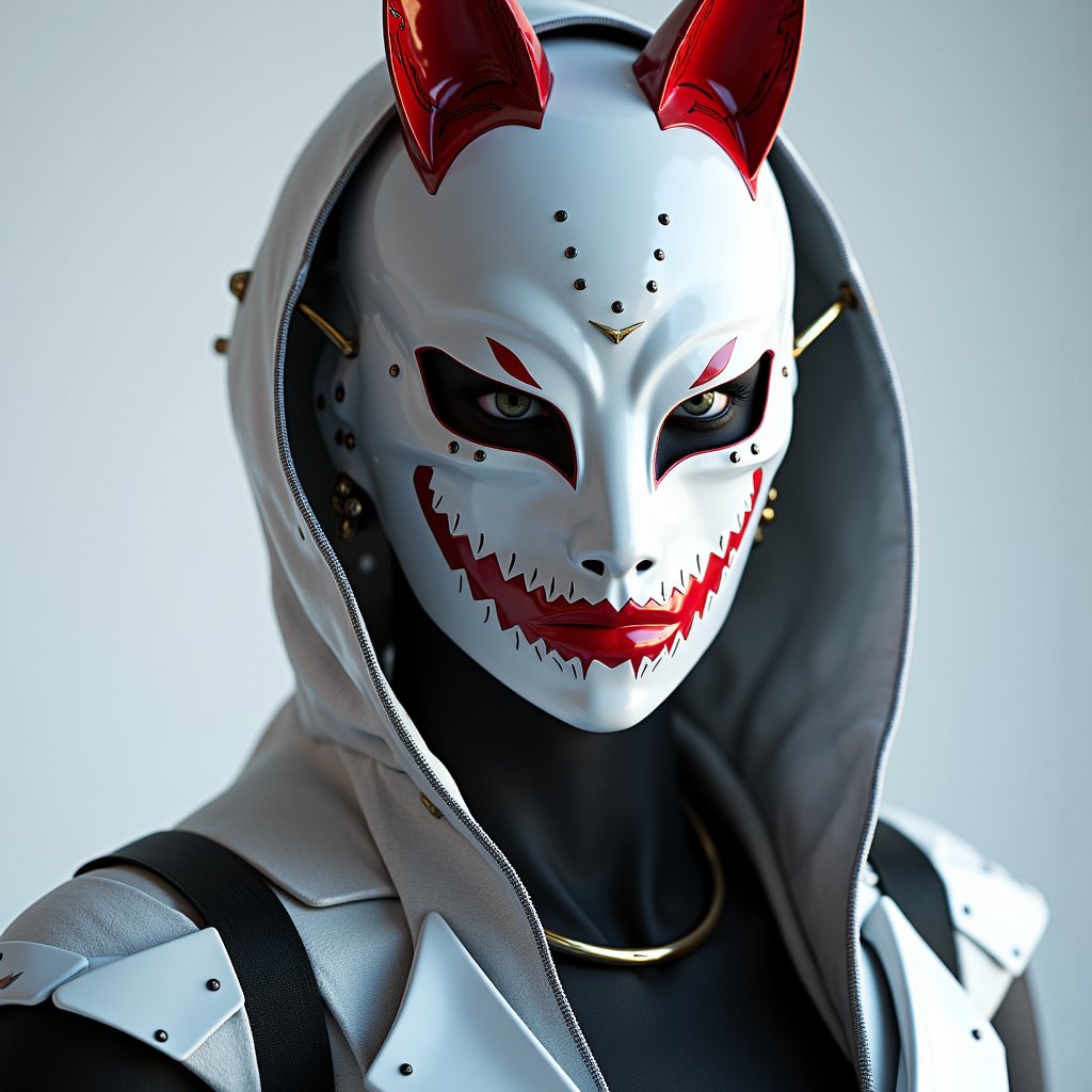 there is a woman with a mask and a white mask on,natasha tan maciej kuciara,very beautiful cyberpunk samurai,loba andrade from apex legends,oktane render,cgsociety 9,white cyborg fashion shot,wearing a kitsune mask,white mask,with kitsune mask,darksynth character portrait,beautiful cyberpunk girl face,4 k asymmetrical portrait,rendered in sfm,kitsune mask,white biomechanicaldetails,octance render,portrait ninja gaiden girl,style of maciej kuciara,mirrors edge art style,vogue render,8k portrait render,unreal 5. rpg portrait,cyborg portrait,portrait of a cyberpunk samurai,cyberpunk portrait,Maciej Kuciara,cyberpunk face,portrait of a cyberpunk cyborg,octsne render,cyberpunk futuristic neo,arkane lyon,styled **** ghost in the shell,