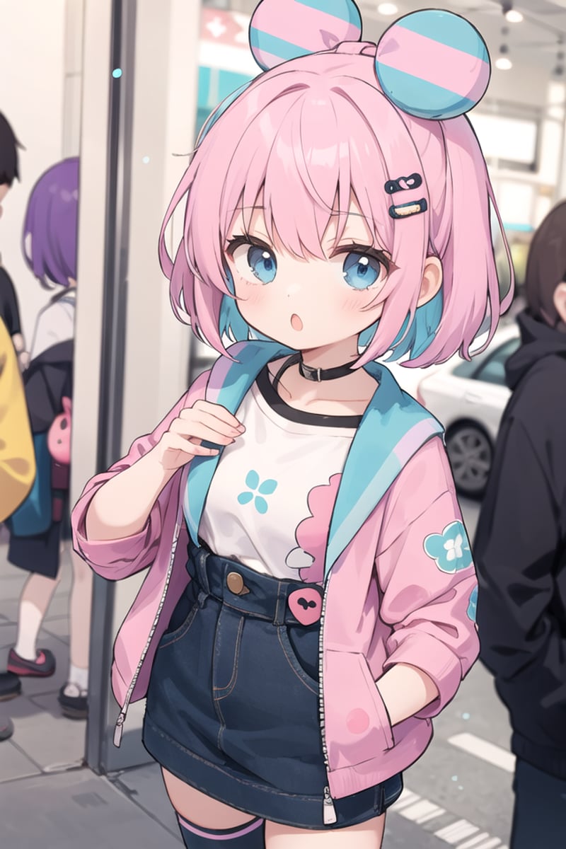 <lora:hotarumouth_type3_v100:1>insanely detailed, absurdres, ultra-highres, ultra-detailed, best quality,1girl, solo, nice hands, perfect handsBREAK(Harajuku-style Decora pank fashion:1.5), (girl with layered colorful clothing:1.3), (multiple hair clips),    knee-high socks with different patterns, carrying a plushie, standing in front of a graffiti wallBREAK(nsfw:-1.5)BREAKexpressionless, open mouthBREAK,standing, cowboy shot, looking at viewerBREAKslender, kawaii, perfect symmetrical face, ultra cute girl, ultra cute face, ultra detailed eyes, ultra detailed hair, ultra cute, ultra beautifulBREAKin street, cityscape in tokyo, depth of field, ultra detailed backgroundBREAKmedium breastsBREAK(purple hair, blue eyes:1.2), hime cut, 