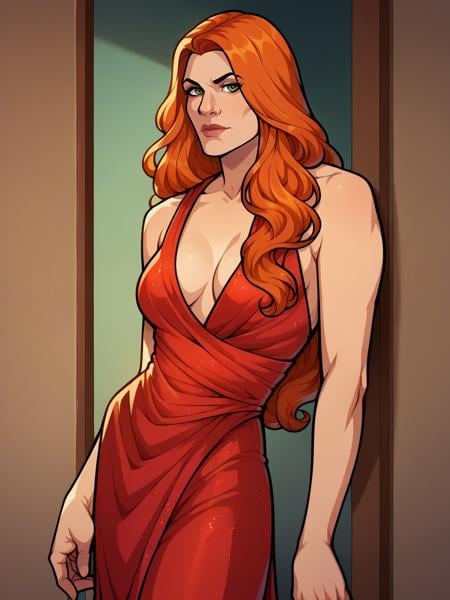 score_9, score_8_up, score_7_up, score_6_up, score_5_up,  <lora:archerXLP:1> archer, solo, 1girl, ginger hair, long hair, evening gown, 