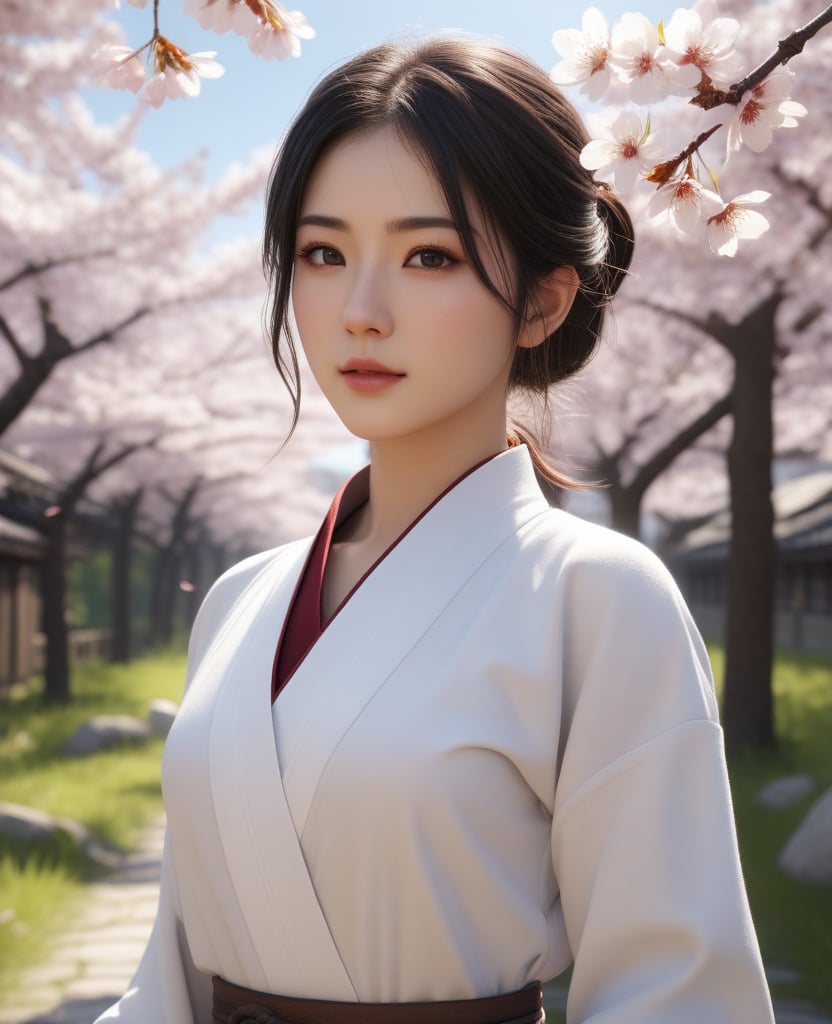 (,1girl, ,best quality, )masterpiece, fantasy, realistic,science fiction,mole, ultra realistic 8k cg, ,tamari \(flawless\),  ,outdoors, sun,sunlight, cherry blossoms,      (()), (()),