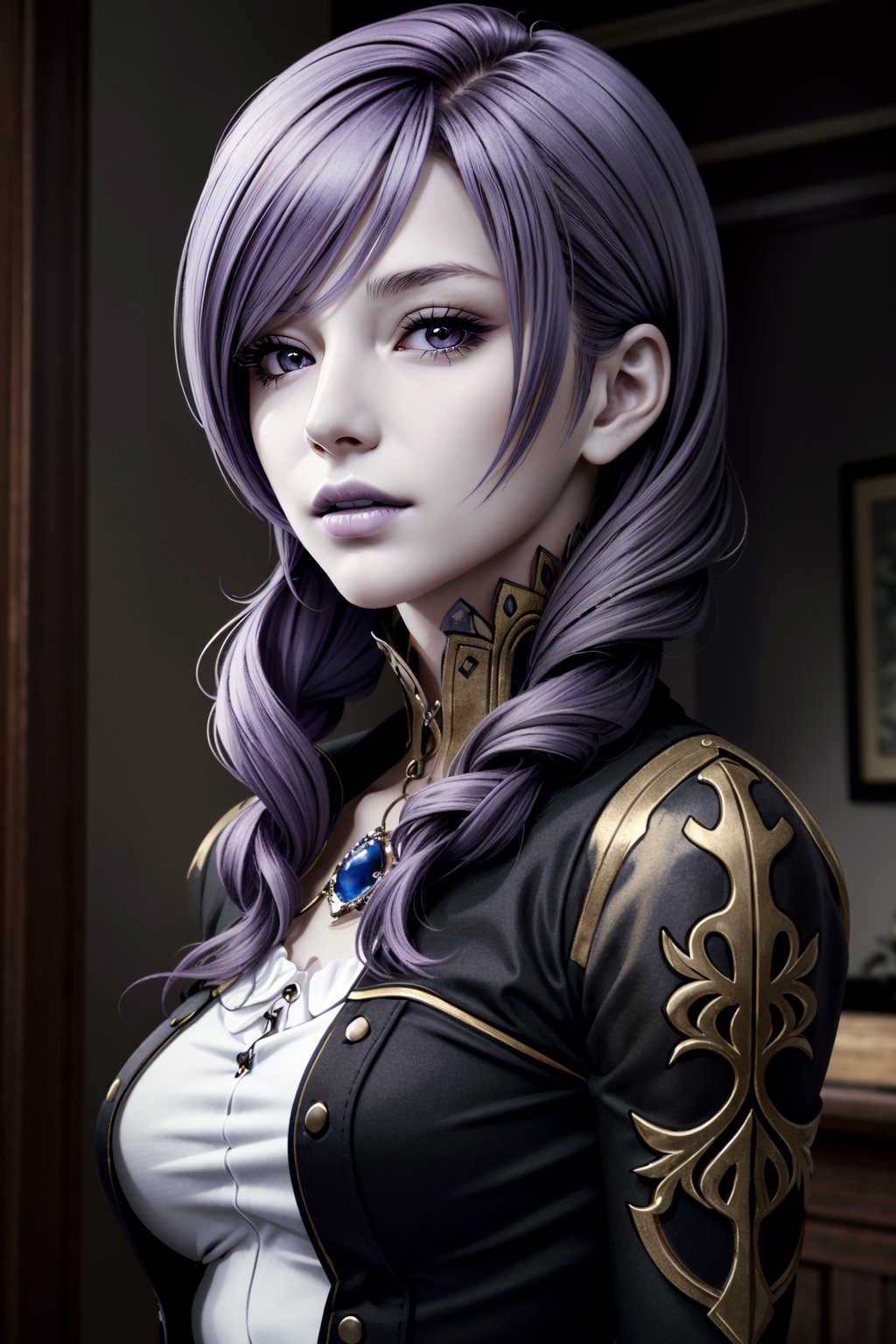 ((ultra detailed, masterpiece, absurdres)) <lora:HGDaniella:0.9>HGDaniella, 1girl, twin drills, purple hair, pale skin, portrait