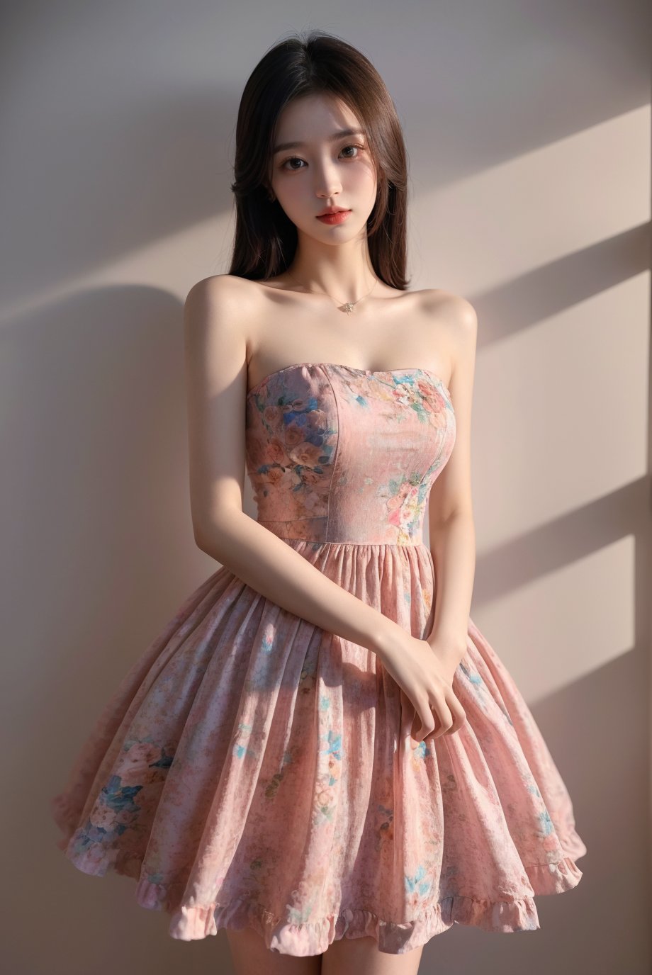 (masterpiece),best quality,highest quality,extremely detailed CG unity 8k wallpaper,original,highres,realistic:1.3,,1girl,dress,floral_dress, <lora:YG碎花裙:0.75>,