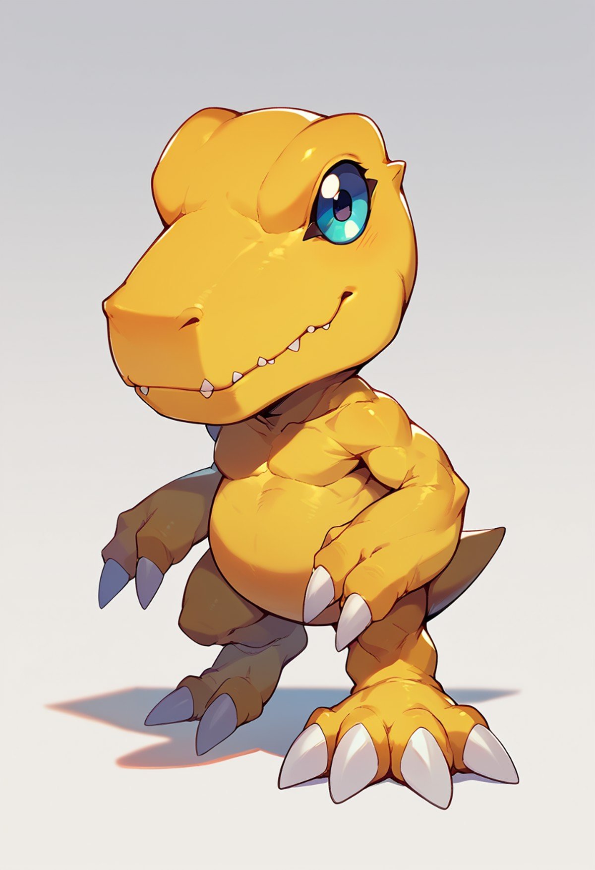 score_9, score_8_up, score_7_up, score_6_up, source_furry, solo, blurred background, dof,  full-length portrait, white background,  <lora:DIGIMON_AGUMON:1> agumon, digimon (creature)