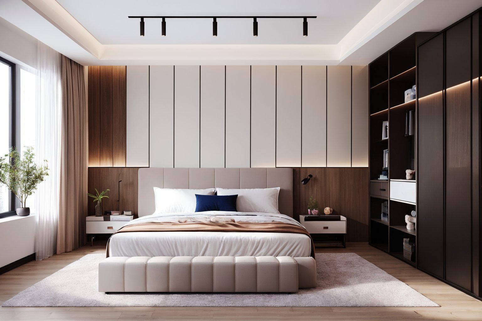 interior design, bed room, Chinese style, no humans, plant, bed, indoors, scenery, curtains, window, lamp, potted plant, clock, bedroom, pillow, couch, chair, ceiling light, on bed, table<lora:中式卧室-2:0.6>,