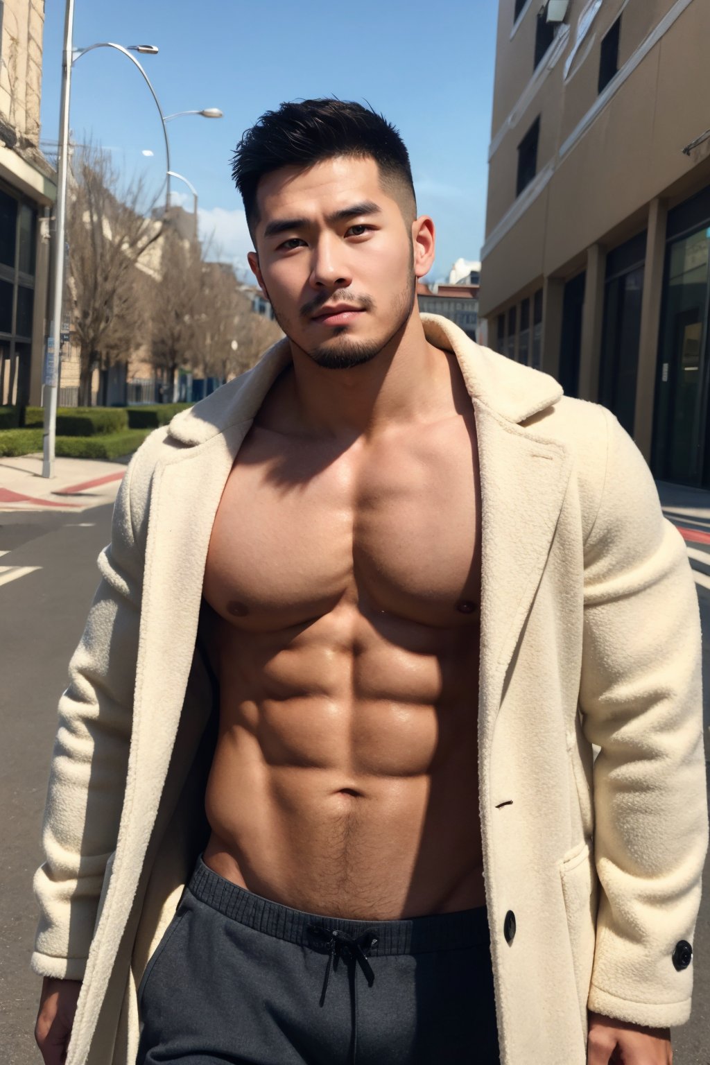 lianmo_nan,handsome male,beard,big muscle,abs,coat,outdoor,masterpiece,best quality,<lora:man_face_02_v1.0:1>,