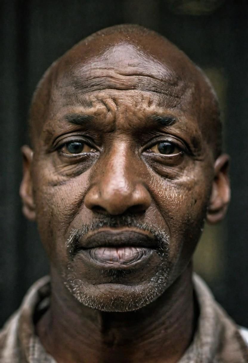 PA7_sdxl-Photo, PA7_Portrait-ECU, photojournalism, a photograph of a middle aged man, dark skin, bald, disgusted, fear inspiring mood, determined gaze, gritty background, small and sharp pupils, intensely emotional,