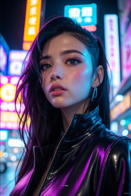 Cyberpunk,1girl,solo,long hair,blurry,neon lights,looking at viewer,cyberpunk,black hair,blurry background,parted lips,lips,upper body,depth of field,science fiction,jacket,outdoors,black eyes,1girl,best quality,masterpiece,illustration,an extremely delicate and beautiful,CG,unity,8k wallpaper,Amazing,finely detail,masterpiece,official art,extremely detailed CG unity 8k wallpaper,incredibly absurdres,huge filesize,ultra-detailed,highres,extremely detailed,beautiful detailed girl,<lora:Cyberpunk_20240131072835:0.8>,