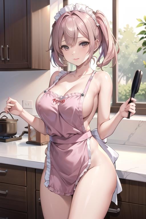 a woman is cooking, (wearing nude_kitchen_apron:1.3),good hand,4k, high-res, masterpiece, best quality, head:1.3,((Hasselblad photography)), finely detailed skin, sharp focus, (cinematic lighting), soft lighting, dynamic angle, [:(detailed face:1.2):0.2], medium breasts,(((inside kitchen))), <lora:betterCuteAsian03:0.3>,  <lora:kitchen_apron:0.5>