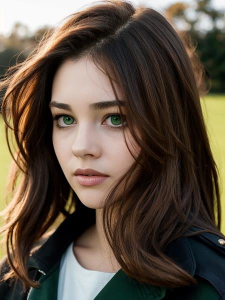 Realistic photo of a beautiful,1girl,solo,long hair,looking at viewer,simple background,brown hair,black hair,medium breasts,closed mouth,green eyes,jacket,upper body,grey background,lips,black jacket,realistic,nose, soft lighting, professional Photography, Photorealistic, detailed, RAW, analog, sharp focus, 8k, HD, high quality, masterpiece<lora:1nd143:1.0>