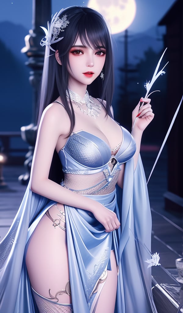 <lora:644-DA-神印王座-圣采儿-TYPE1:0.8>(,1girl, ,best quality, ),looking at viewer,  ,,ultra detailed background,ultra detailed background,ultra realistic 8k cg, ,masterpiece, spider lily,full moon, (cleavage), (),