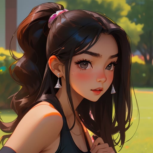 sports bra, sexy, beautiful, cute, diamond earrings with no dangles, girl, SHSID-1925, photorealistic, real, best quality, 8k, teenager, portrait,  asian <hypernet:SHSID:0.6>, teenage, beautiful, cute, bronze color skin, extremely beautiful, looking in front, black hair, smiling