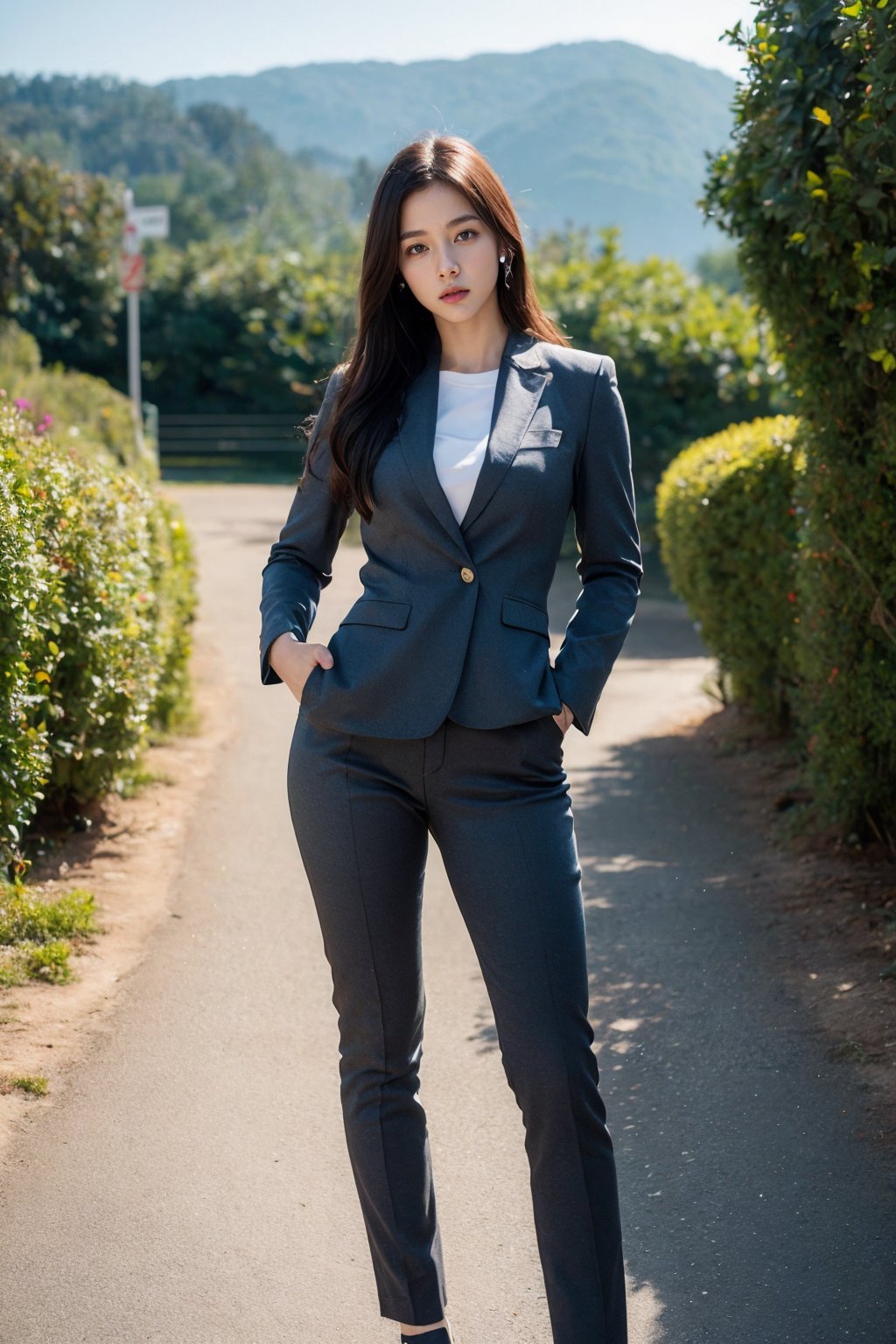 (best quality:1.4),(masterpiece:1.4),(photorealistic:1.4),(Realistic:1.2),(ultra high res, raw photo:1.4),(hdr, hyperdetailed:1.2),(8K:1.2),cinematic photo 1girl,full body,suit,