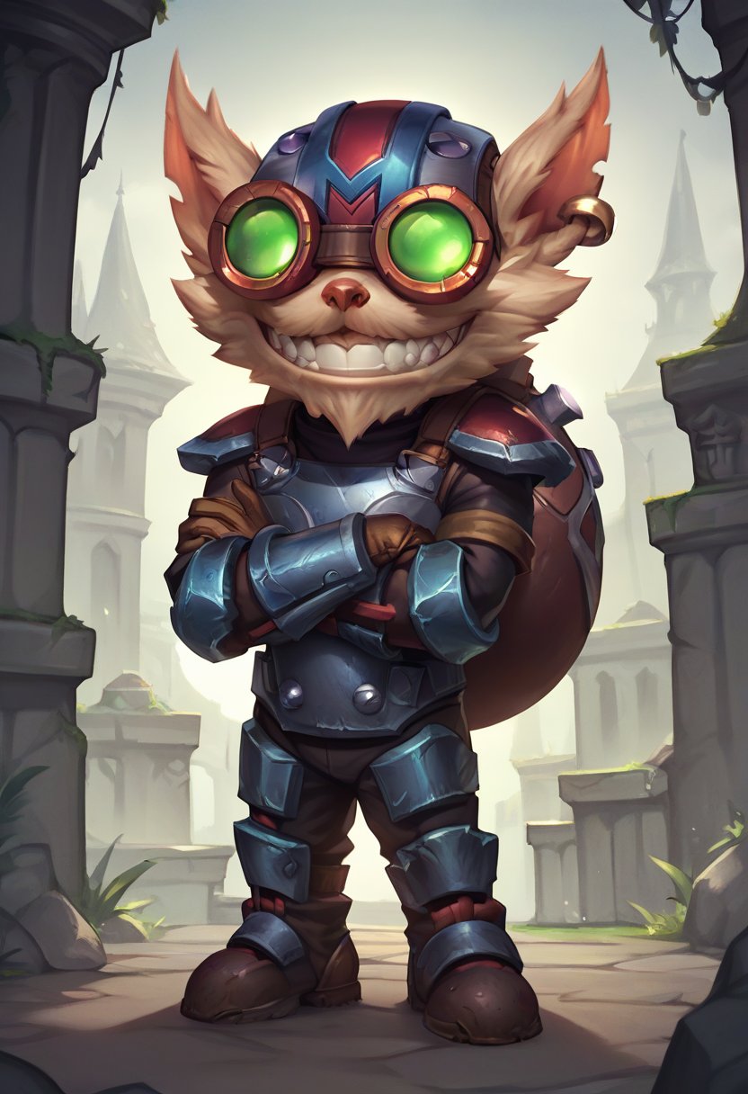 ,score_9, score_8_up, score_7_up, score_6_up,z1ggs, 1boy, male focus, yordle,(arms crossed),armor, goggles, helmet, gloves, brown gloves,  <lora:Ziggs_Default_v1:0.9>, 