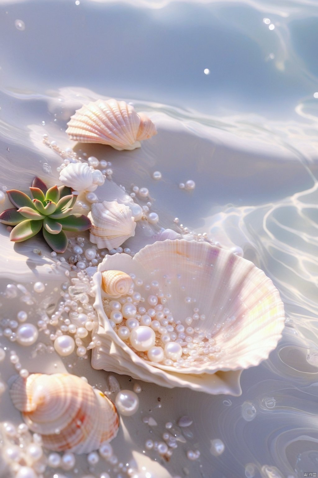 pearl_shell,shiny,no humans,still life,pearl,shell,beach,water, Succulent_Plants, weijin_hanfu<lora:EMS-366897-EMS:1.000000>, <lora:EMS-363830-EMS:0.100000>, <lora:EMS-360188-EMS:0.100000>, <lora:EMS-317795-EMS:0.200000>