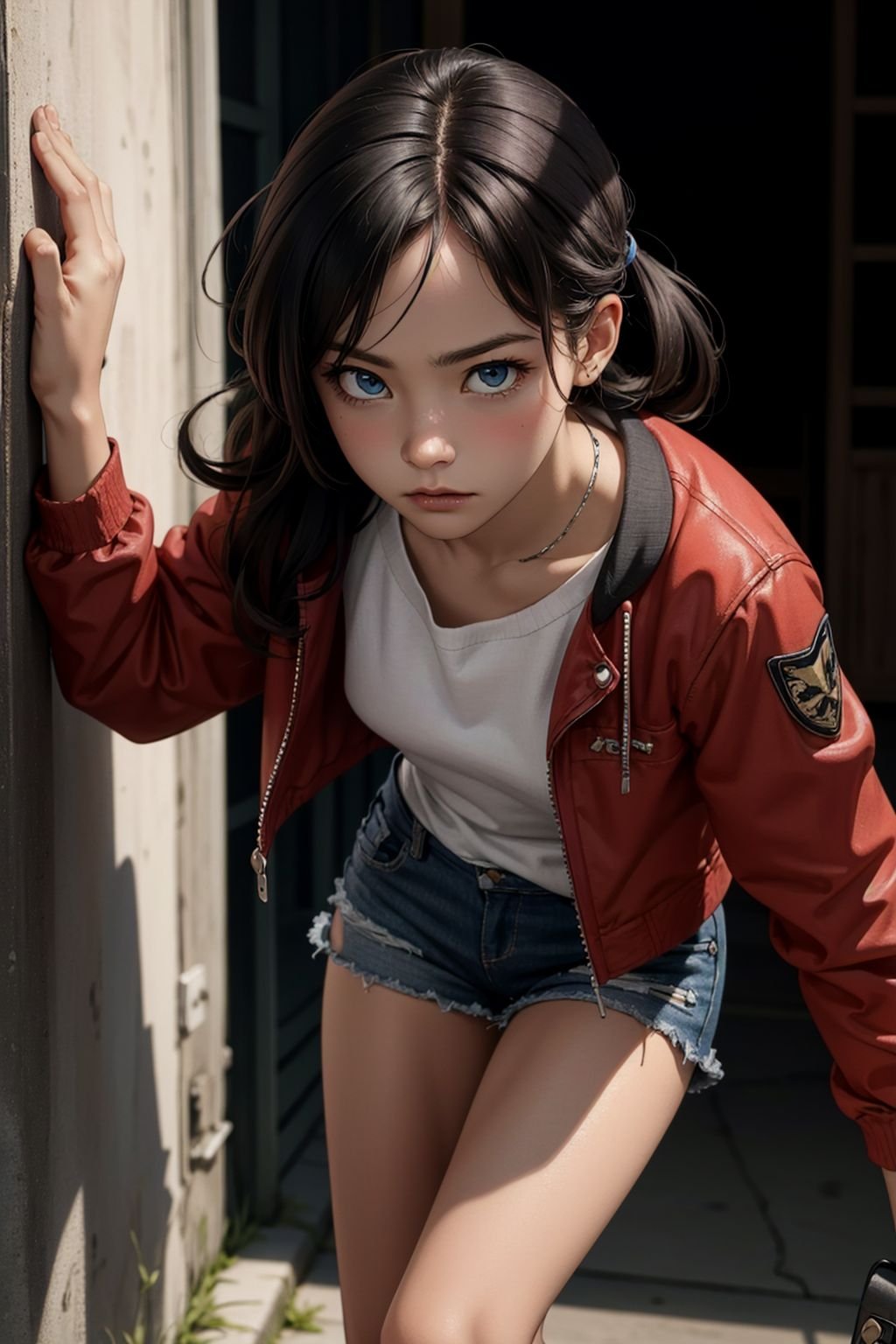 Claire_Redfield, captivating_presence, fierce_resolve, BREAK, setting: urban_grit, graffiti_adorned_walls, rebellious_ambiance, BREAK, action: poised_stance, ready_for_action, BREAK, details: piercing_eyes, determined_expression, signature_red_jacket, BREAK, overall_result: a powerful close-up shot of Claire Redfield, her captivating presence radiating strength and determination, a symbol of resilience in the face of adversity, a captivating masterpiece, showcasing the best quality <lora:Claire:0.8>