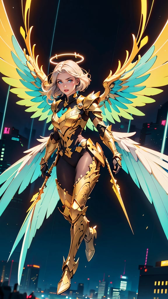 (best quality, masterpiece, colorful, dynamic angle, highest detailed)upper body photo, full body photo, fashion photography of cute mechangel, glowing 4 wings, solo, glowing armor, glowing halo, building, glowing mechanical 4 wings (intricate details, hyperdetailed:1.15), detailed, light passing through hair, (official art, extreme detailed, highest detailed), HDR+