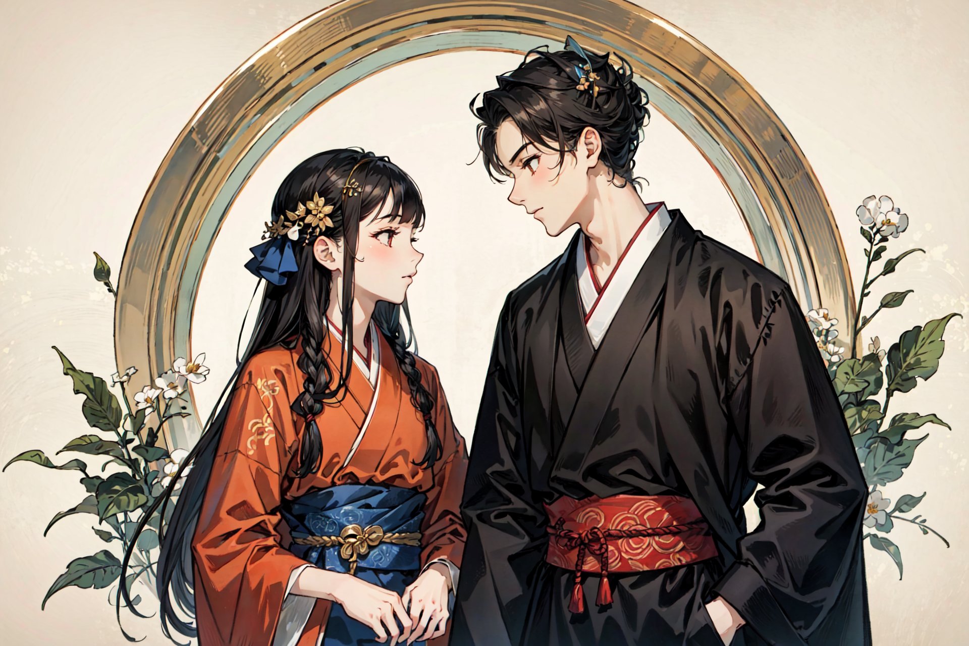 (best quality), oriental detailed background,girl with man , alchemist,