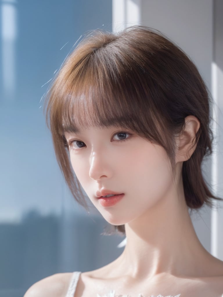 masterpiece,high quality,best quality),(colorful),(delicate eyes and face),volumatic light,ray tracing,extremely detailed CG unity 8k wallpaper,solo, indoors, palace, lights, window, decorations,(ahoge:1.3),best quality,official art,(((light from the sky))),floating hair,light shines on hair,whultra-detailed,(((extremely detailed cg 8k wallpaper))),(crystalstexture skin:1.4),(extremely delicate and beautiful),(white skin),looking_at_viewer,kinghere fensejiaren,,realistic, <lora:纯欲写真私房优化:0.8>