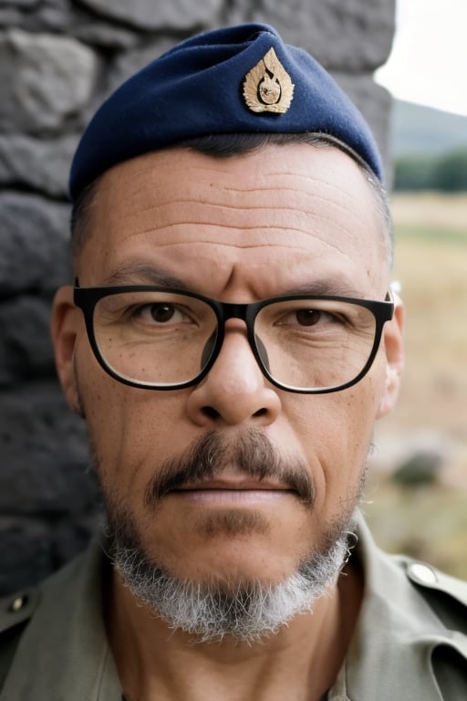 upper_body, glasses, stone wall, A modern day American soldier by Rembrandt, 35mm lens.,gutto2024cyb,<lora:EMS-304010-EMS:0.800000>