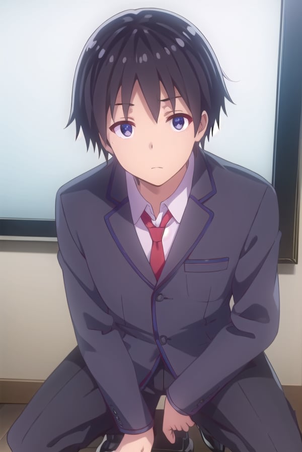 keikikiryuu, <lora:keiki kiryuu s1-lora-nochekaiser:1>,keiki kiryuu, black hair, (black eyes:1.3), male focus,BREAK school uniform, jacket, necktie, shoes, pants, red necktie,BREAK indoors, classroom,BREAK looking at viewer,BREAK <lyco:GoodHands-beta2:1>, (masterpiece:1.2), best quality, high resolution, unity 8k wallpaper, (illustration:0.8), (beautiful detailed eyes:1.6), extremely detailed face, perfect lighting, extremely detailed CG, (perfect hands, perfect anatomy),