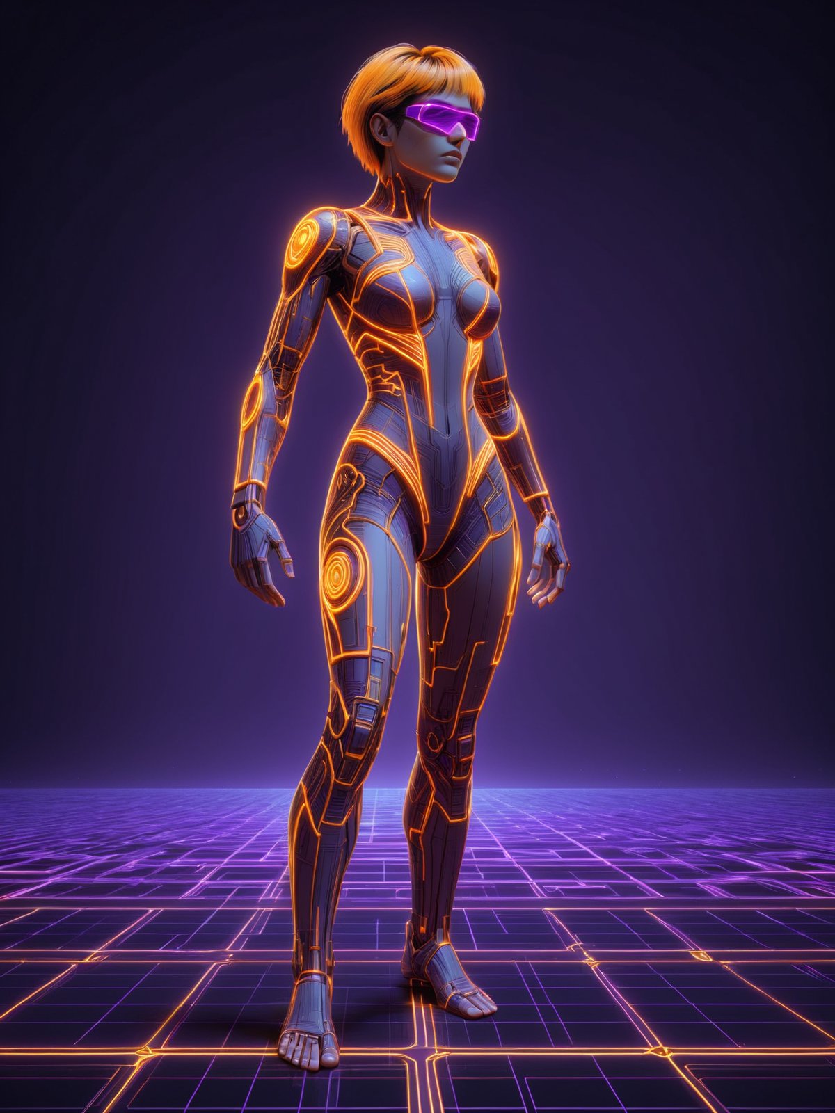 tree, orange glowing outlines, purple coloring, dynamic pose, grid, motion blur, cyberpunk, 1980s, retro, scifi <lora:Neon_Cyberpunk_SDXL_-_Cyberspace:1>, (masterpiece:1.2), best quality, (hyperdetailed, highest detailed:1.2), high resolution textures