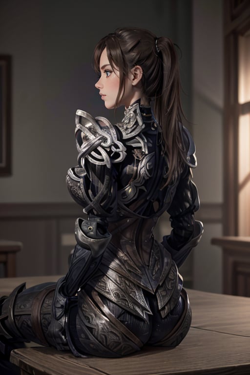 <lora:HXarmour_027:0.9>,mountain,sitting with back arched,, hxarmour,1girl,(dark brown armour:1.3),, ultra-detailed,extremely delicate and beautiful,(by exquisite colors block),masterpiece,best quality,unreal engine 5 rendering,movie light,movie lens,movie special effects,detailed details,HDR,UHD,8K,CG wallpaper,