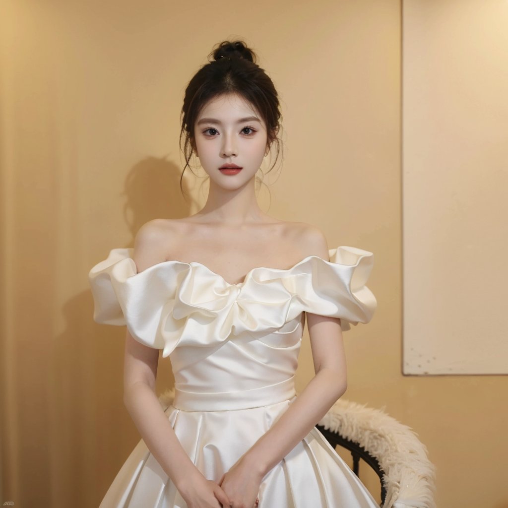 A goddess,dressed in a charming and elegant white Evening dress,fashionable and luxurious,black eyes,standing posture,Complete head and upper body photos,advertising photography,white background,exquisite and realistic,high-definition,8K,perfect facial details,the best quality,