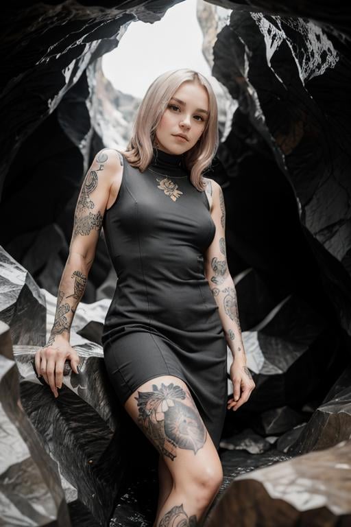 SGShkurushkain tattooed wearing an office dress in  a cave,  <lora:SGShkurushka_198800:0.55>