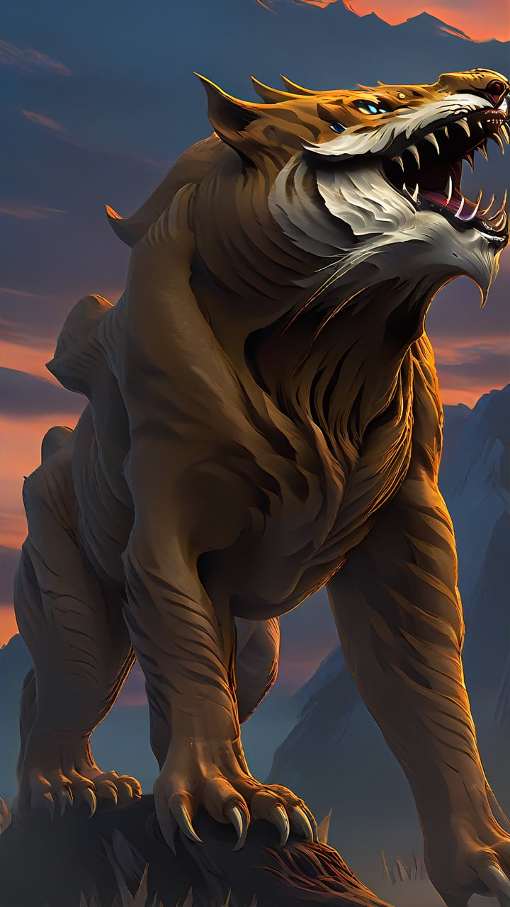 Eastern mythology giant mountains tiger heads mythical monsters,<lora:sdxl_31guaiwu:0.8>,