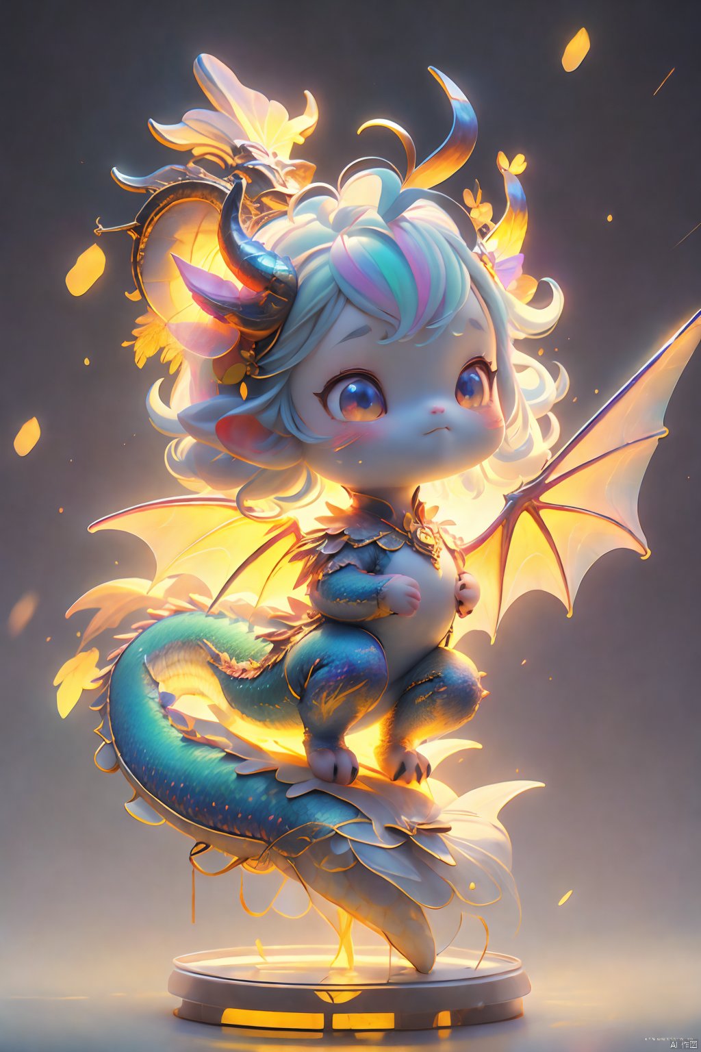 Best Quality,  Masterpiece,  Cute Little Dragon, Naked,  full body scales,  dragon tail,  dragon horns, （ Clear Color PVC Scales）, （ Clear Color Vinyl Wings）,  （Colorful Scales）,  Prism,  Holographic,  Chromatic Aberration,  Fashion Illustration,  Masterpiece,  8k,  Super Detailed,  pixiv, High Resolution,  Solo,  Ultra Detail,  Masterpiece,  (Detail Cute Face): 1.2,  (Masterpiece,  Best Quality: 1.3),  Beautiful Detail Glow,  Best Lighting,  (((Best Quality,  Textile Shadows,  Ultra Detail))),  Beauty and Aesthetics with High Detail,  Best Lighting,  High Resolution,  Detail,  Dynamic Lighting,  Ultra Detailed Skin,  Intricate Detail,  Ultra Detail,  Sharp Detail,  Coast,  (Full Body: 1.2),  Levitation,  xxhanfu halo cyber phoenix crown,  Light-electric style,  Cyberpunk Concept,<lora:EMS-267842-EMS:0.200000>,<lora:EMS-272061-EMS:0.660000>,<lora:EMS-268526-EMS:0.300000>,<lora:EMS-262422-EMS:0.400000>,<lora:EMS-22839-EMS:0.200000>