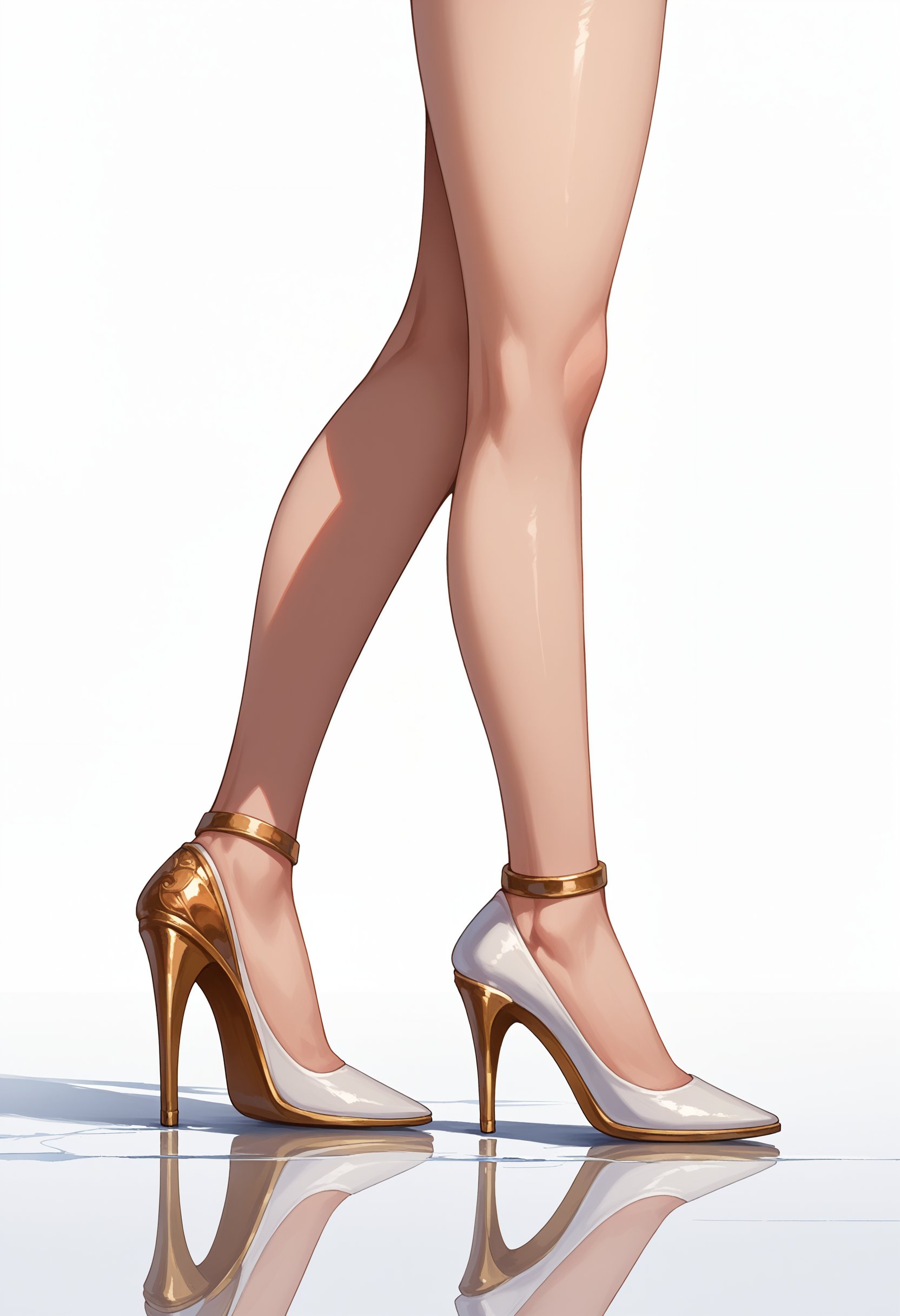 score_9, score_8_up, score_7_up, source_anime, solo, simple background, white background, from side, high heels, no humans, shadow, reflection, out of frame, legs_only, 