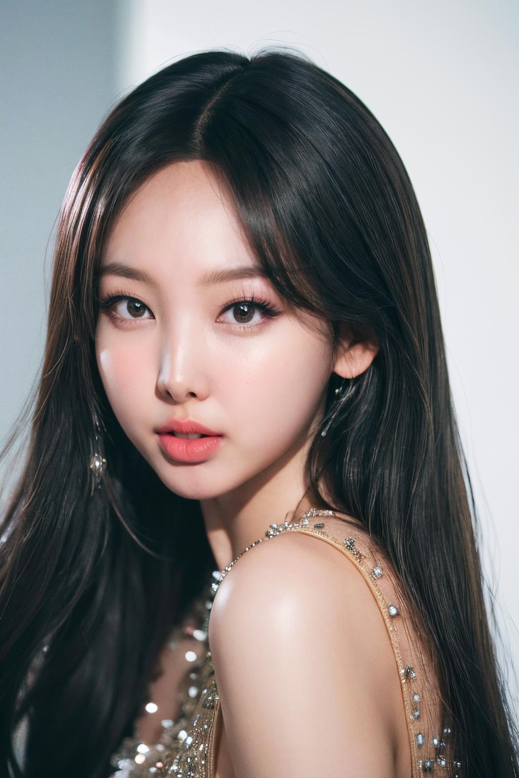 <lora:Twice Nayeon:1>, Nayeon, 1girl, solo, realistic, looking at viewer, photograph, photorealistic, beautiful and aesthetic, extremely detailed skin, extremely detailed hair, shadows, masterpiece, top quality, best quality, highres, ultra-high res, ultra-detailed, detailed lighting, high key lighting, vignetting,