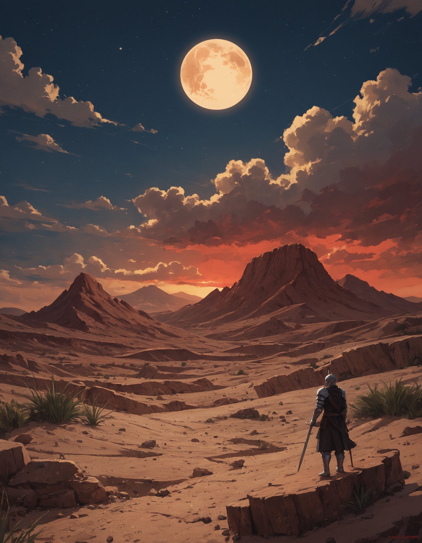 score_9, score_8_up, score_7_up, score_6_up, score_5_up, score_4_up, BREAK sky, cloud, knight, night, moon, cloudy sky, scenery, full moon, spikes, desert, red sky