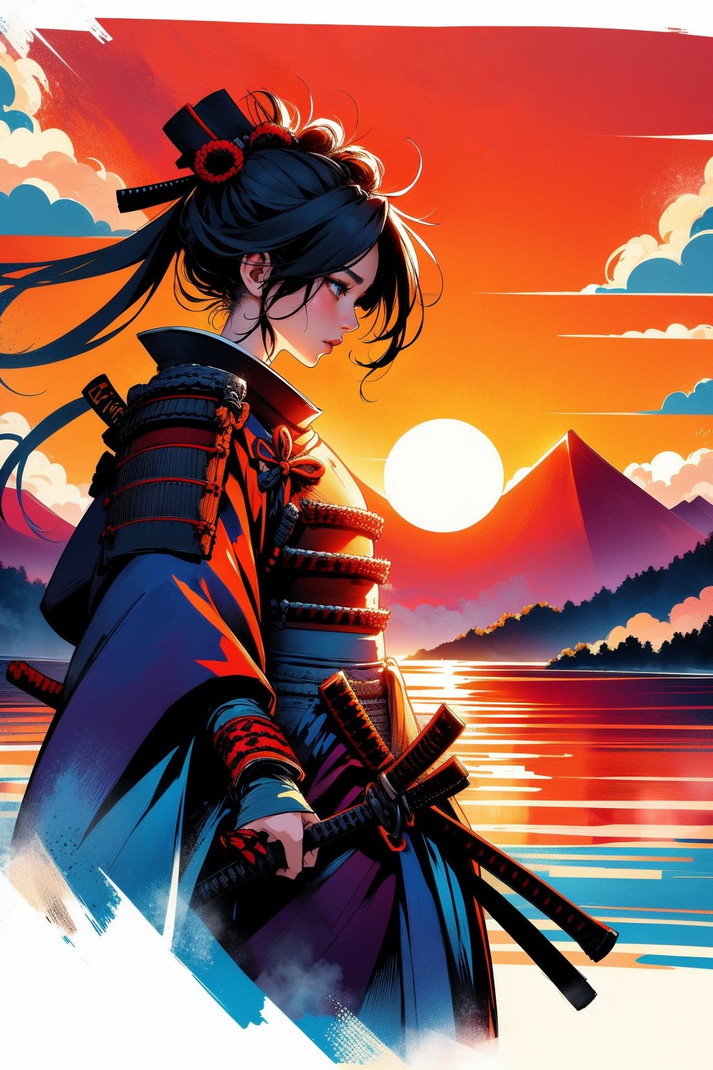 SUNSET, ((SAMURAI)) , girl, 8k, masterpiece, ultra-realistic, best quality, high resolution, high definition,  <lora:YIN-SUNSET AND SAMURAI:1>