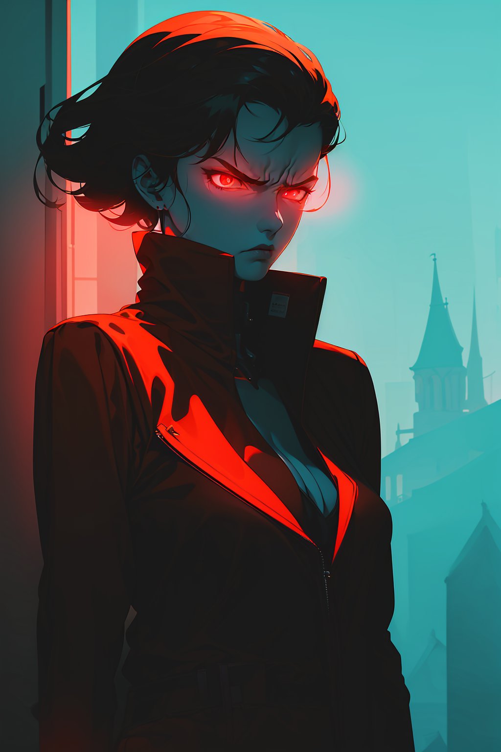 1girl, black hair, long hair, bznoir, perfect figure, matured woman, (high quality, masterpiece:1.2), hair clip, red eyes, (angry, annoyed:1.2), red theme, glowing, backlighting, dark atmosphere<lora:EMS-323506-EMS:1.300000>