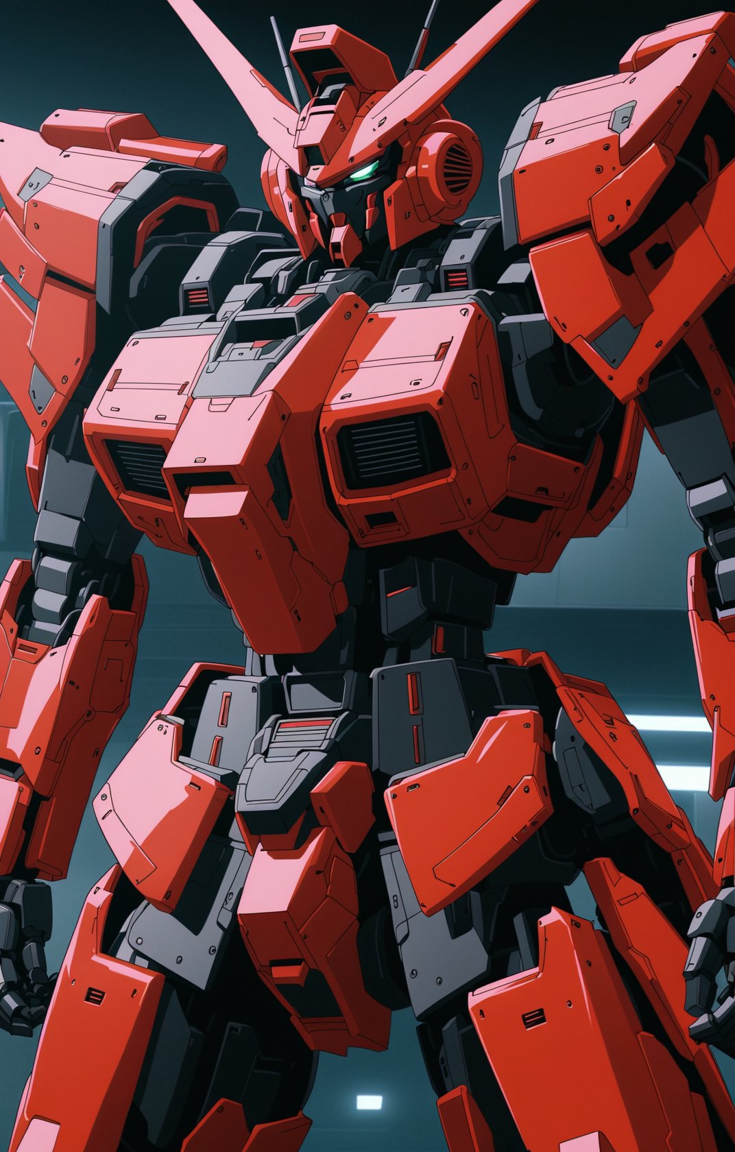 (red and black mecha), gundam, masterpiece,best quality,ultra-detailed, anime screencap,extremely detailed,intricate details,highres,cowboy shot, samurai armor