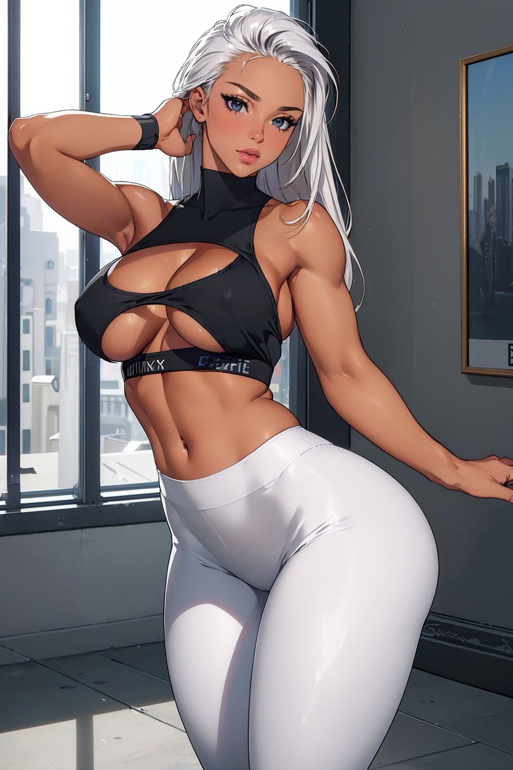 ((Masterpiece, best quality, edgQuality)),edgGymtastic, a woman in grey leggings and a white top ,wearing edgGymtastic <lora:edgGymtasticv2:1>