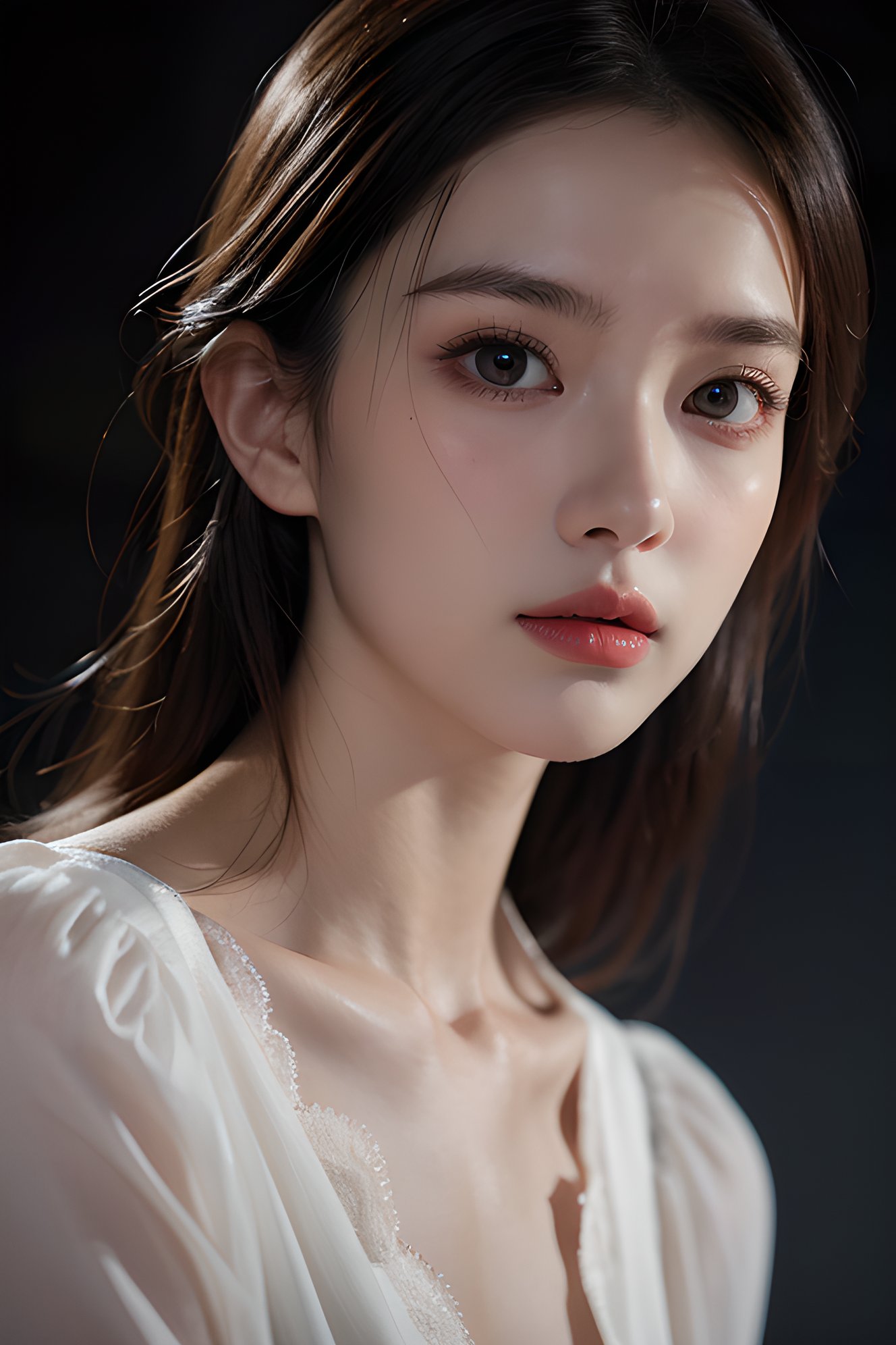 Realistic,Masterpiece,18 - year - old beautiful girl and monster,pearl - like eyes,extremely delicate facial depiction,heavy rain,crazy body movements,exaggerated perspective,poster,androgyny,fashion,dramatic lighting,strong tones,distortion style,32k UHD,chinese girls,(full_body:1.1),phone_screen, <lora:meinv101:0.3>