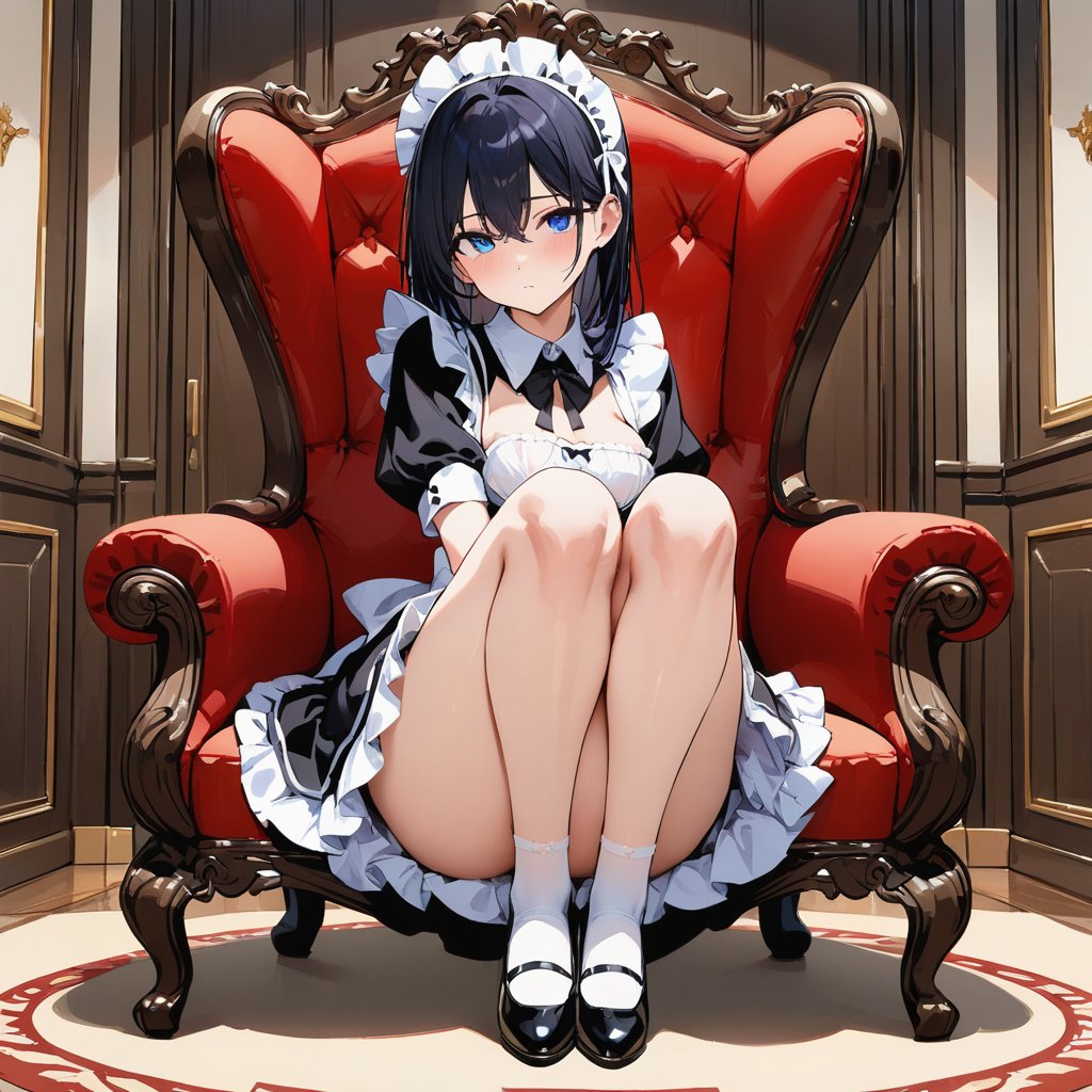 (masterpiece, best quality, ultra-detailed), anatomically correct, beautiful face, perfect eyes, black hair, sit down, maid uniform, full body, shool<lora:EMS-391302-EMS:0.400000>